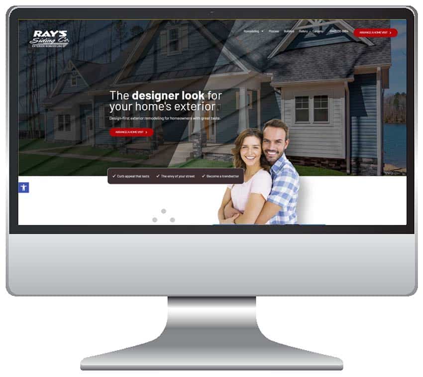 Image depicting a desktop computer screen with Rays Siding Company new website on the monitor.